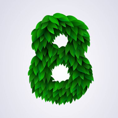 Number 8 made of green leaves. Vector illustration