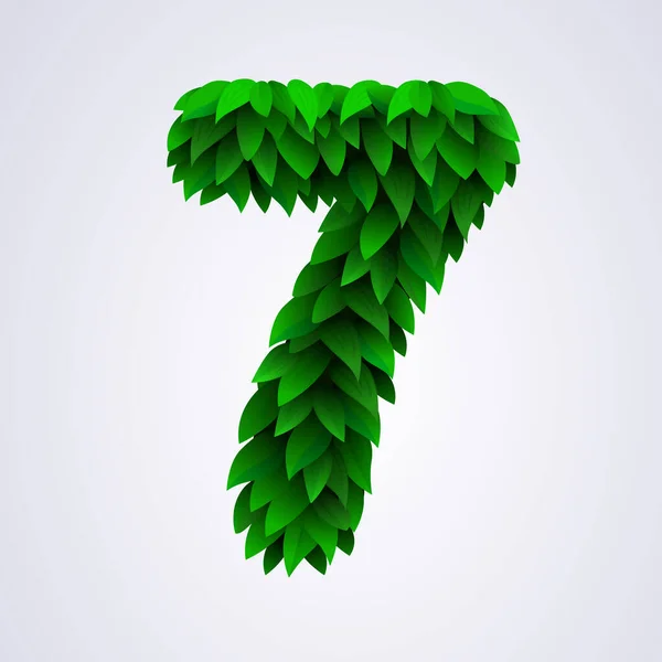 Number Made Green Leaves Vector Illustration — ストックベクタ