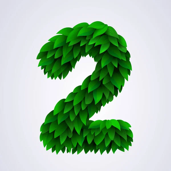 Number Made Green Leaves Vector Illustration — Stockový vektor