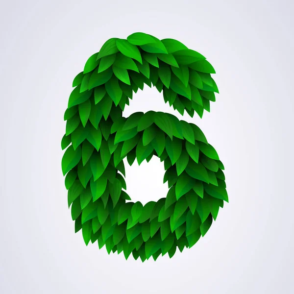 Number Made Green Leaves Vector Illustration — Stock vektor