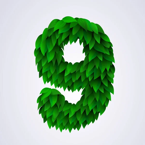 Nummer Gjord Gröna Blad Vektorillustration — Stock vektor
