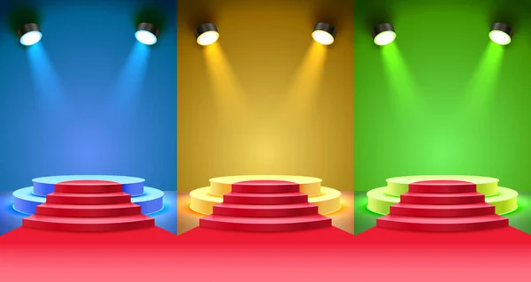Подиум Красной Ковровой Дорожке Сцена Шоу Платформе Презентация Студии Цветной — стоковый вектор