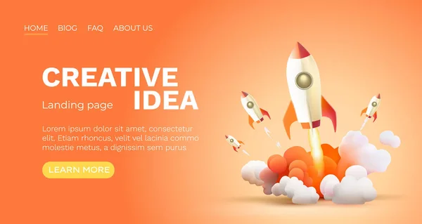 Raketenstart Kreativer Ideeneinband Landing Page Webseite Vektorillustration — Stockvektor