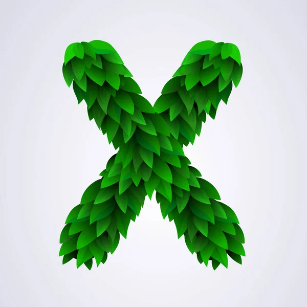 Litery Alfabetu Wykonane Świeżych Zielonych Liści List Ilustracja Wektora — Wektor stockowy