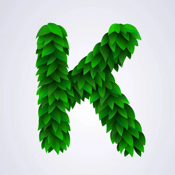 Letras Alfabéticas Feitas Folhas Verdes Frescas Carta Ilustração Vetorial — Vetor de Stock