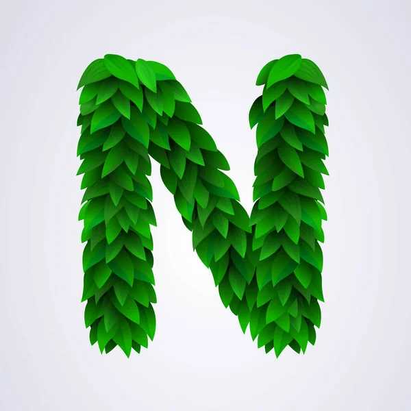 Алфавитные Буквы Свежих Зеленых Листьев Векторная Иллюстрация Буквы Вектор — стоковый вектор
