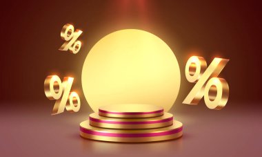 Podium percentage, flyer event product. sale off banner. Vector illustration