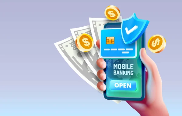 Mobiele Bankdienst Financiële Betaling Smartphone Mobiele Scherm Technologie Mobiele Display — Stockvector