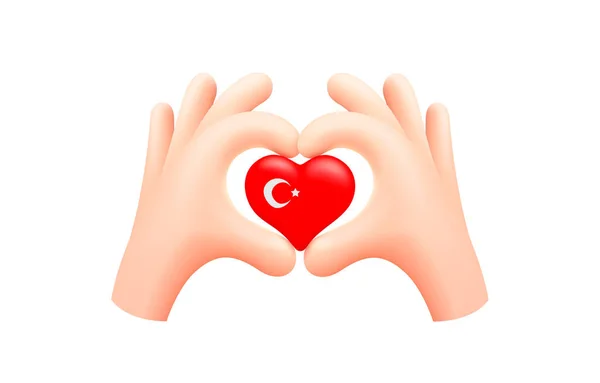 手の心の形でトルコの旗 トルコ共和国 国旗の概念 ベクターイラスト — ストックベクタ