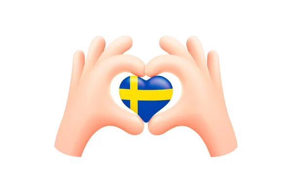 Zweden Vlag Vorm Van Hand Hart Koninkrijk Zweden Nationaal Vlaggenconcept — Stockvector