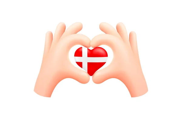 Флаг Дании Форме Ручного Сердца Концепция Национального Флага Векторная Иллюстрация — стоковый вектор