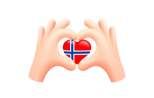 Bandera Noruega Forma Corazón Mano Concepto Bandera Nacional Ilustración Vectorial — Vector de stock