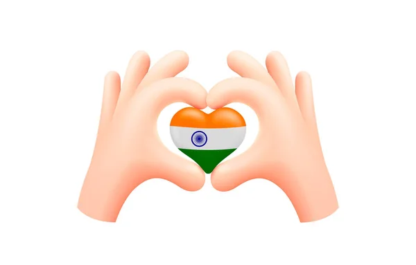 Indien Flagga Form Hand Hjärta Nationellt Flaggkoncept Vektorillustration — Stock vektor