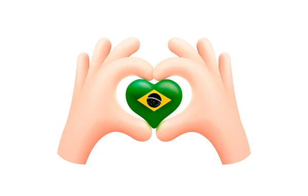 Bandera Brasil Forma Corazón Mano Concepto Bandera Nacional Ilustración Vectorial — Vector de stock