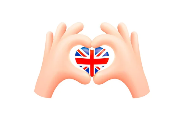 Bandera Gran Bretaña Forma Corazón Mano Reino Unido Gran Bretaña — Vector de stock