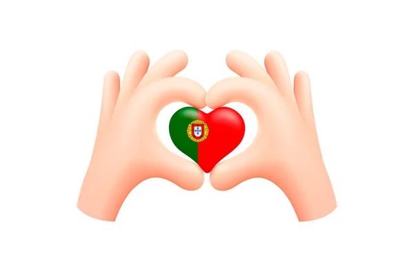 Bandeira Portugal Forma Coração Mão Conceito Bandeira Nacional Ilustração Vetorial — Vetor de Stock