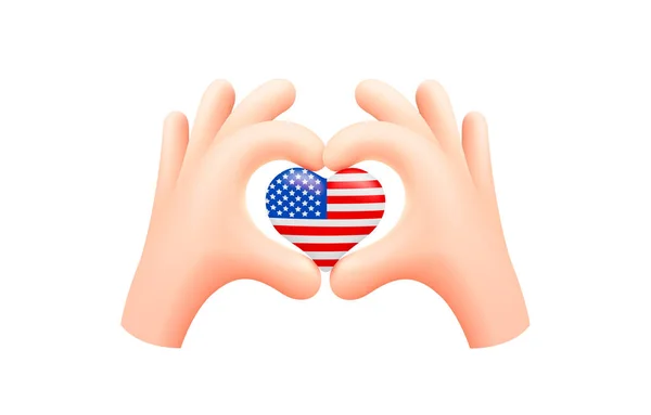 Bandeira Dos Eua Forma Coração Mão Estados Unidos América Conceito — Vetor de Stock