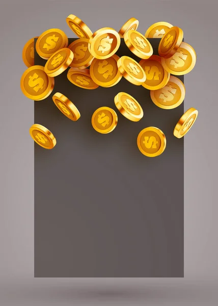 Empty Frame Flying Golden Coins Vector Illustration — Stock Vector