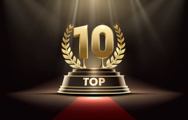 En iyi 10 podyum ödülü, altın nesne. Vektör illüstrasyonu