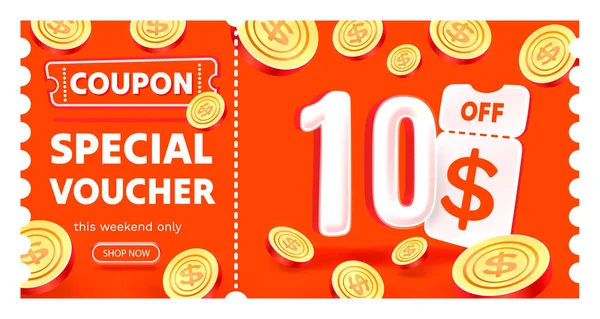 Coupon Special Voucher Dollar Check Banner Special Offer Vector Illustration — Stock Vector