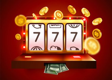 Kumar makinesi büyük ikramiyeyi kazandı. 777 Büyük Kazanç konsepti. Kumarhane ikramiyesi. Vektör illüstrasyonu