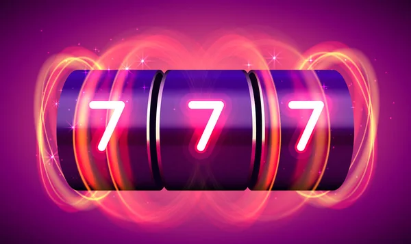 Neon Spelautomat Mynt Vinner Jackpotten 777 Stor Vinst Casino Koncept — Stock vektor