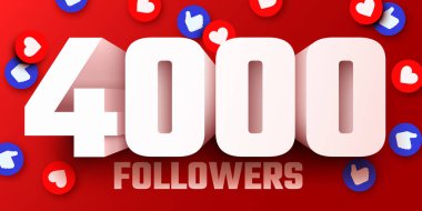 4000 ya da 4000 takipçi teşekkür eder. Sosyal Ağ dostları, takipçileri, Web kullanıcısı aboneleri ve takipçileri için teşekkürler. Vektör illüstrasyonu