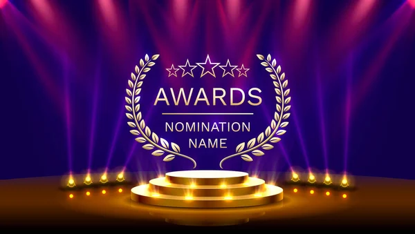 Prijsuitreiking Nominatie Podium Gouden Prijs Evenement Scene Ster Ceremonie Vectorillustratie — Stockvector