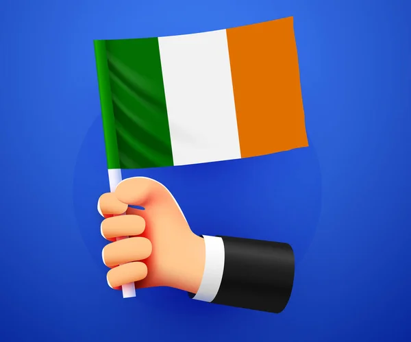 Mano Sosteniendo Bandera Nacional Irlanda Ilustración Vectorial — Vector de stock