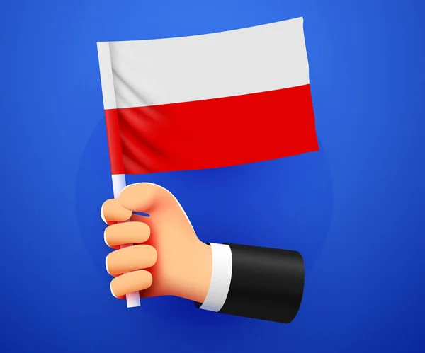 Polonya Ulusal Bayrağı Nin Elinde Vektör Illüstrasyonu — Stok Vektör