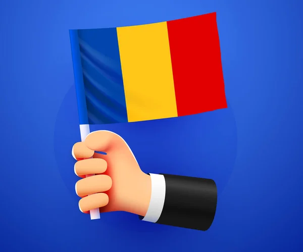 Mão Segurando Bandeira Nacional Romênia Ilustração Vetorial — Vetor de Stock