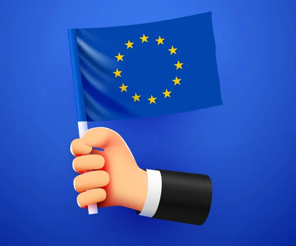 Mano Che Tiene Bandiera Dell Unione Europea Illustrazione Vettoriale — Vettoriale Stock
