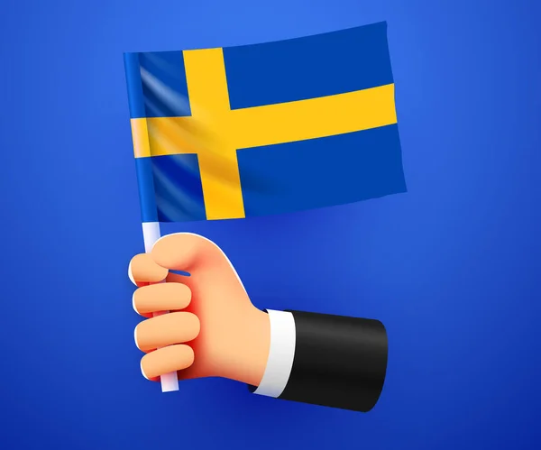 Mano Sosteniendo Bandera Nacional Suecia Ilustración Vectorial — Vector de stock
