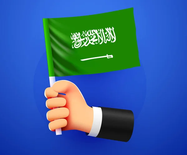 Χέρι Κρατώντας Σαουδική Αραβία Εθνική Σημαία Εικονογράφηση Διανύσματος — Διανυσματικό Αρχείο