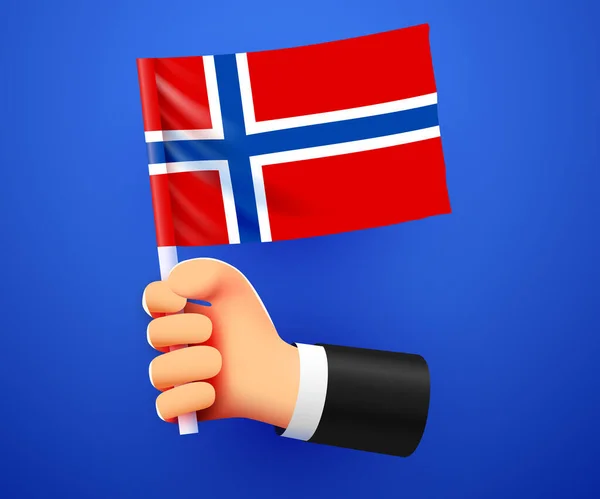 Kéz Tartja Norvégia Nemzeti Zászló Vektorillusztráció — Stock Vector