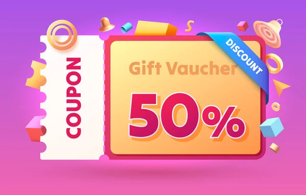 Coupon Special Voucher Percentage Check Banner Special Offer Vector Illustration — Stock Vector