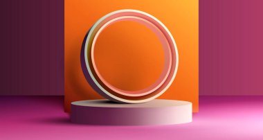 Minimalist podium with lighting, Stage Podium Scene with for Award, Decor element background. Vector illustration