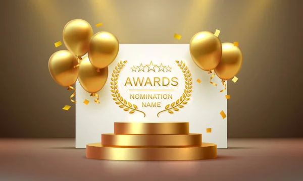 Awards Nominatie Naam Podium Gouden Prijs Evenement Scène Ster Ceremonie — Stockvector