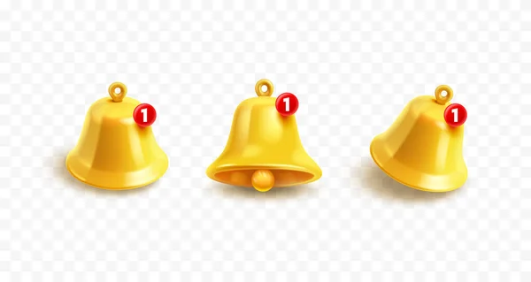 Notification Bell Golden Icons Set Transparent Background Vector Illustration — Stock Vector