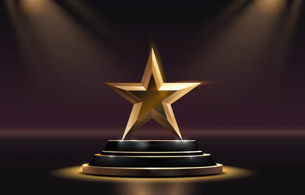 Star Best Podium Award Sign Golden Object Vector Illustration — Stock Vector