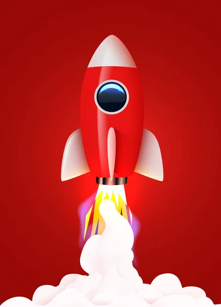 Запуск Ракети Димом Вогнем Концепція Стартапу Бізнесу Векторні Ілюстрації — стоковий вектор