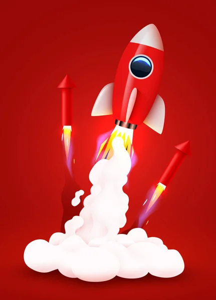 Rocket Launching Smoke Fire Business Start Concept Vector Illustration — Stock Vector