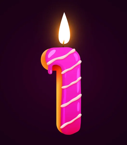 誕生日ケーキのフォント番号1キャンドル付き 1周年 おいしいコレクション ベクターイラスト — ストックベクタ