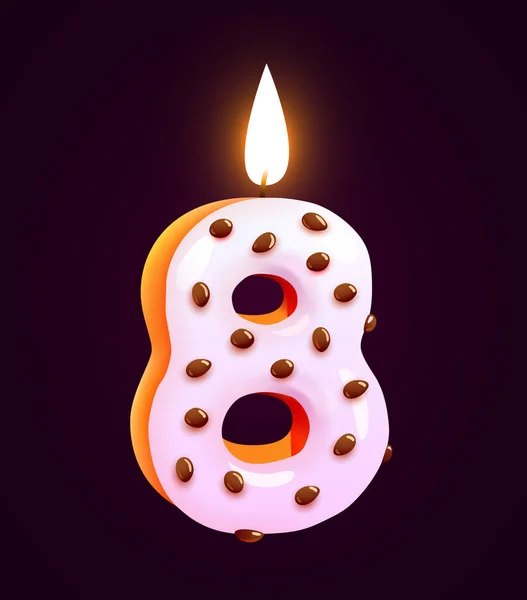Doğum Günü Pastasının Numaralı Yazı Tipi Mumlu Sekizinci Yıl Dönümü — Stok Vektör