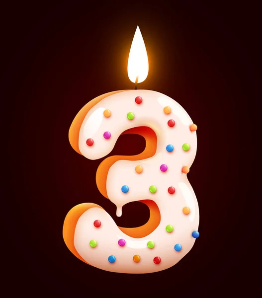 誕生日ケーキフォント番号3キャンドル付き 3周年 おいしいコレクション ベクターイラスト — ストックベクタ