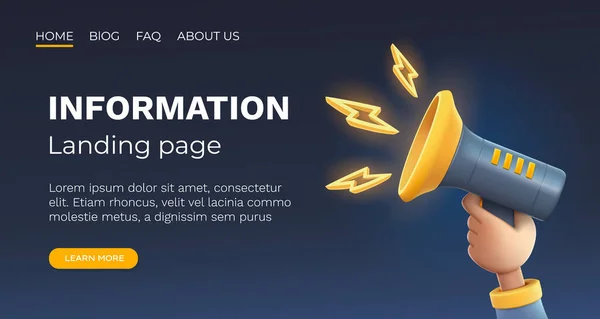 Megaphone Landing Page Banner Information Business Communication Vector Illustration — Stock Vector