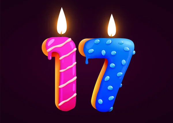 生日蛋糕字体17与蜡烛 一周年纪念日味道很好的藏品矢量说明 — 图库矢量图片