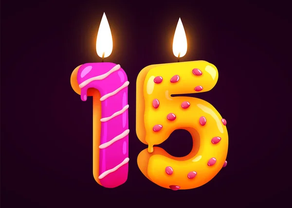 生日蛋糕字体15与蜡烛 一周年纪念日味道很好的藏品矢量说明 — 图库矢量图片