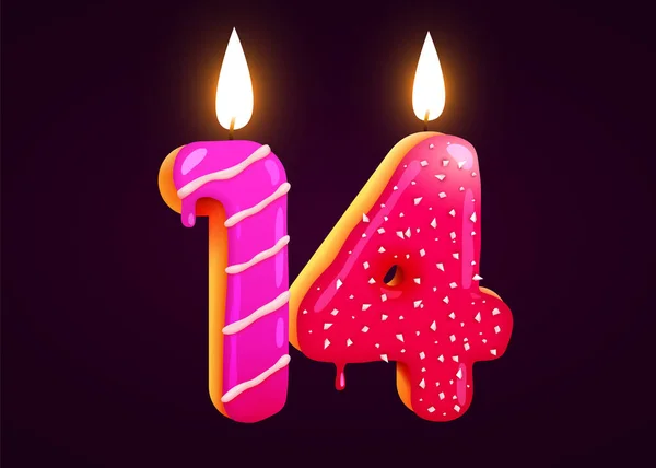 生日蛋糕字体14与蜡烛 一周年纪念日味道很好的藏品矢量说明 — 图库矢量图片