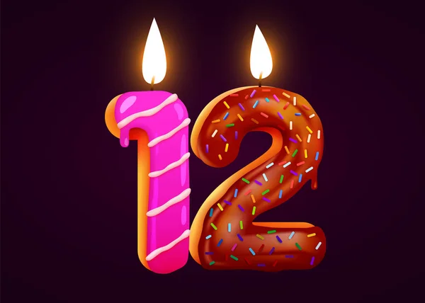 生日蛋糕字体12与蜡烛 一周年纪念日味道很好的藏品矢量说明 — 图库矢量图片
